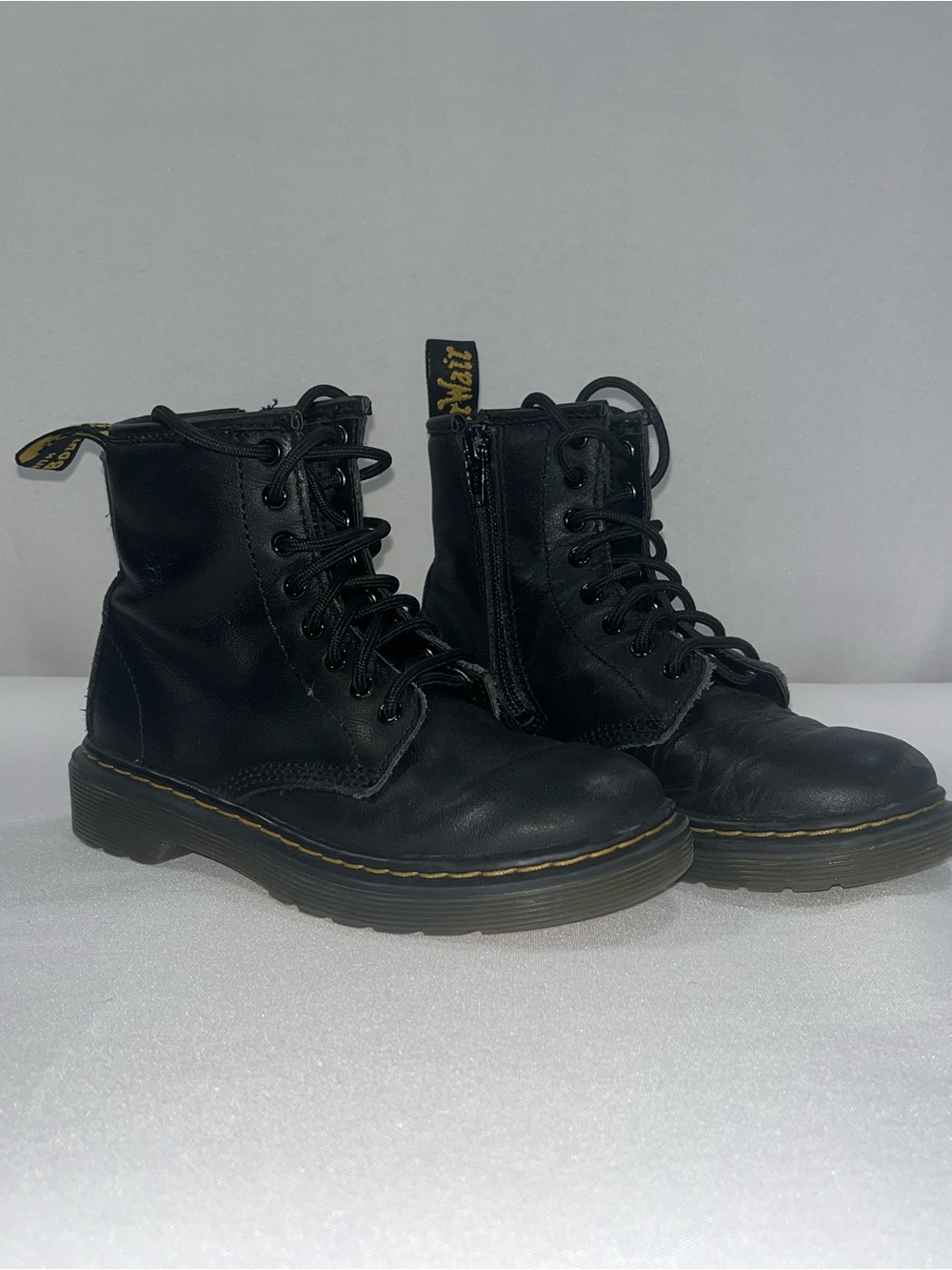 Dr. Martens Black Leather Lace Up Boots w/Side Zipper Kids Size 13